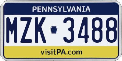 PA license plate MZK3488