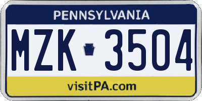 PA license plate MZK3504