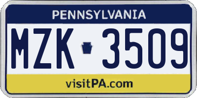 PA license plate MZK3509