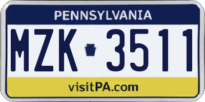 PA license plate MZK3511