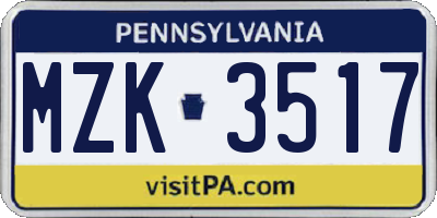 PA license plate MZK3517