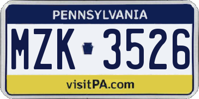 PA license plate MZK3526