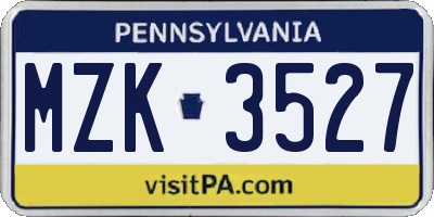 PA license plate MZK3527