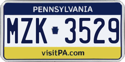 PA license plate MZK3529