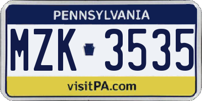PA license plate MZK3535