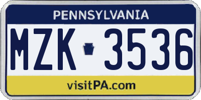 PA license plate MZK3536