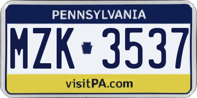 PA license plate MZK3537