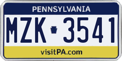 PA license plate MZK3541