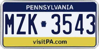 PA license plate MZK3543