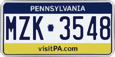 PA license plate MZK3548