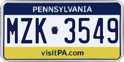 PA license plate MZK3549