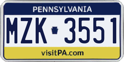 PA license plate MZK3551