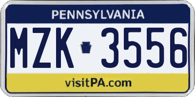 PA license plate MZK3556