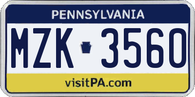 PA license plate MZK3560