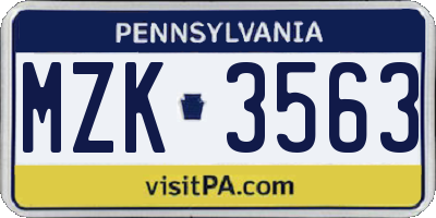 PA license plate MZK3563