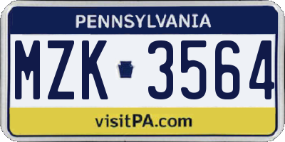 PA license plate MZK3564