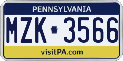 PA license plate MZK3566