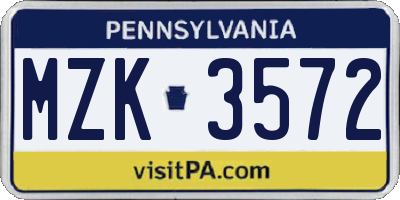 PA license plate MZK3572