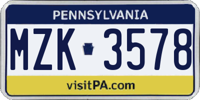 PA license plate MZK3578