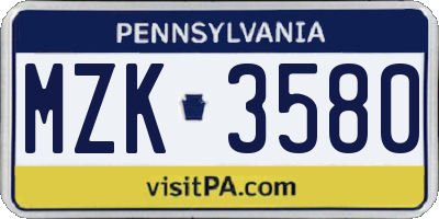 PA license plate MZK3580