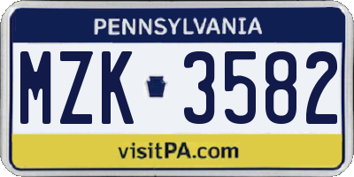 PA license plate MZK3582