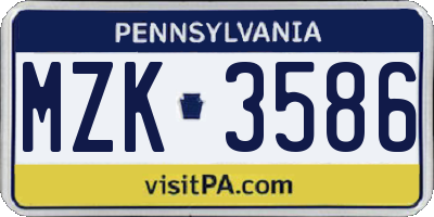 PA license plate MZK3586