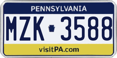 PA license plate MZK3588