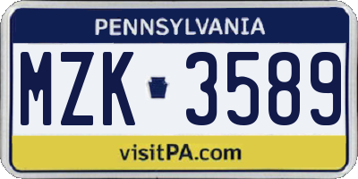 PA license plate MZK3589