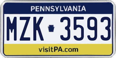 PA license plate MZK3593