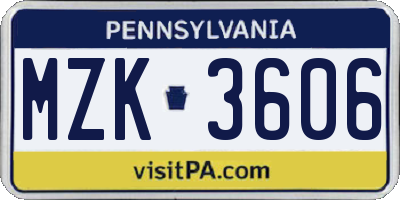 PA license plate MZK3606