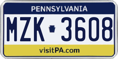 PA license plate MZK3608