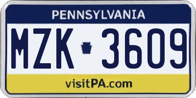 PA license plate MZK3609