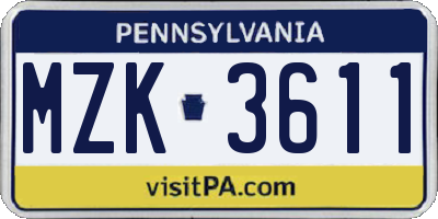 PA license plate MZK3611