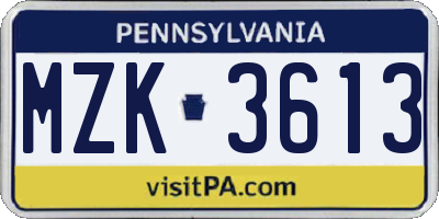 PA license plate MZK3613