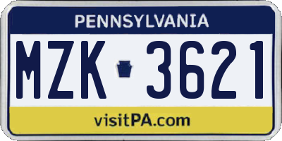 PA license plate MZK3621