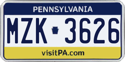 PA license plate MZK3626