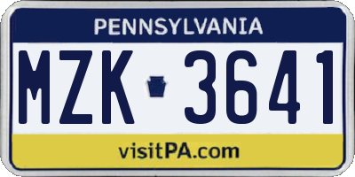 PA license plate MZK3641