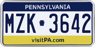 PA license plate MZK3642