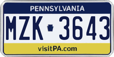 PA license plate MZK3643