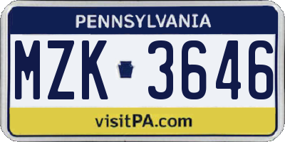 PA license plate MZK3646