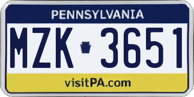 PA license plate MZK3651