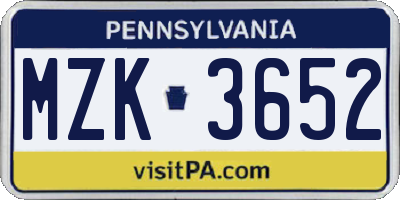 PA license plate MZK3652