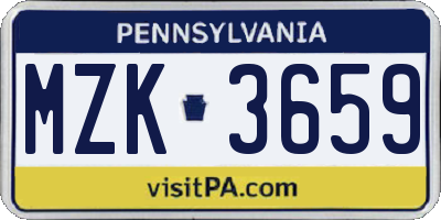 PA license plate MZK3659