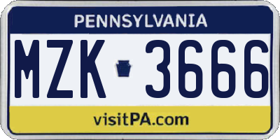 PA license plate MZK3666