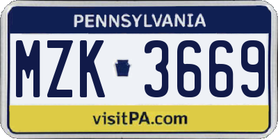 PA license plate MZK3669
