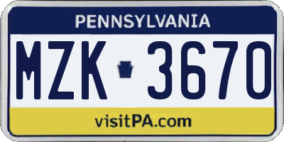 PA license plate MZK3670