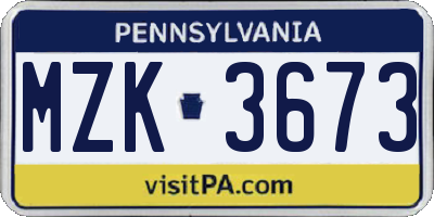 PA license plate MZK3673