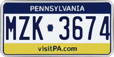 PA license plate MZK3674