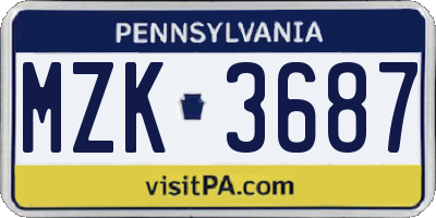PA license plate MZK3687