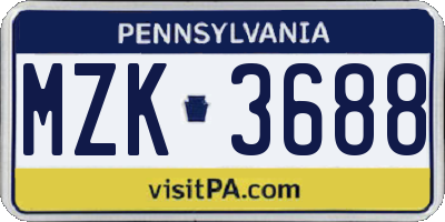 PA license plate MZK3688